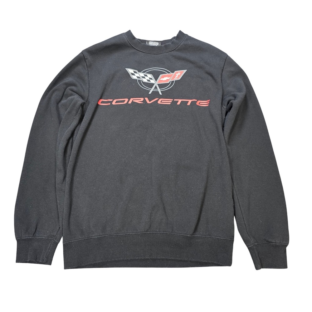 GM Crewneck Sweatshirt Corvette Men's Size S Black Graphic Print C-Life Group C5